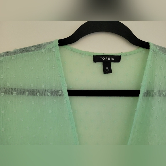 Torrid Size 12 Clip Dot Ruffle Kimono Mint Green - Picture 5 of 11